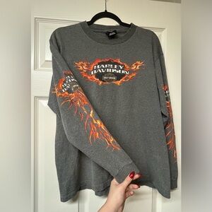 Harley Davidson men’s gray long sleeve shirt flames halls Springfield Illinois